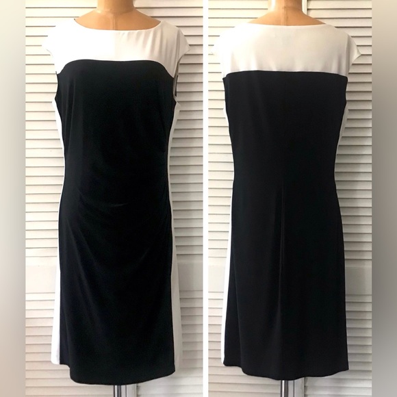 Lauren Ralph Lauren Dresses & Skirts - Lauren RL Womens Dress Size 14 Black White Colorblock Cap Sleeve Office Party